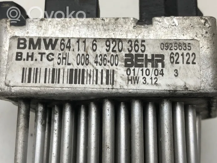 BMW 3 E46 Résistance moteur de ventilateur de chauffage 6920365