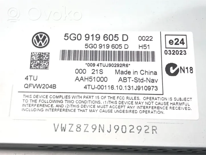 Volkswagen Golf VII Radio/CD/DVD/GPS-pääyksikkö 5G0919605D