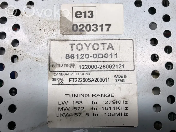 Toyota Yaris Unité principale radio / CD / DVD / GPS 