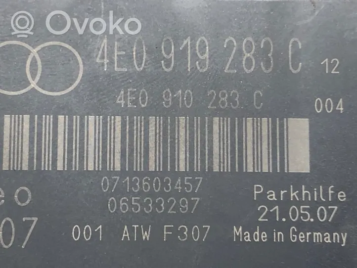 Audi A8 S8 D3 4E Pysäköintitutkan (PCD) ohjainlaite/moduuli 4E0919283C