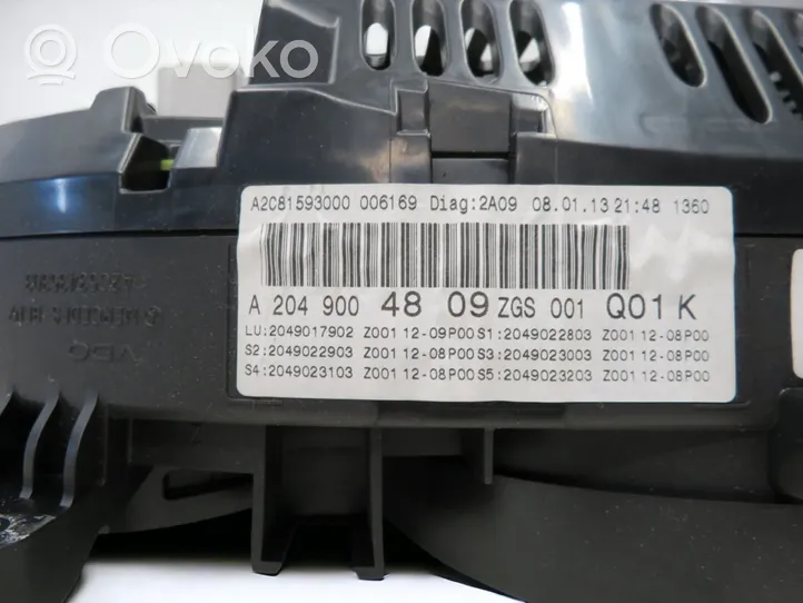 Mercedes-Benz C W204 Tachimetro (quadro strumenti) A2049004809