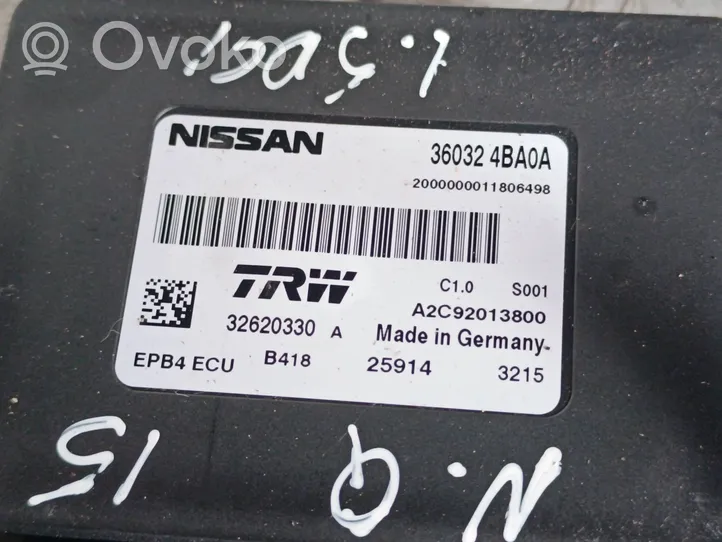 Nissan Qashqai Module de commande de frein à main 360324BA0A