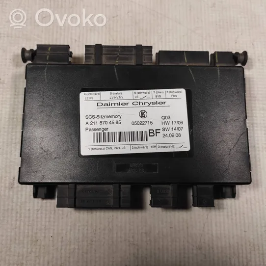 Mercedes-Benz R W251 Modulo di controllo sedile A2118704585