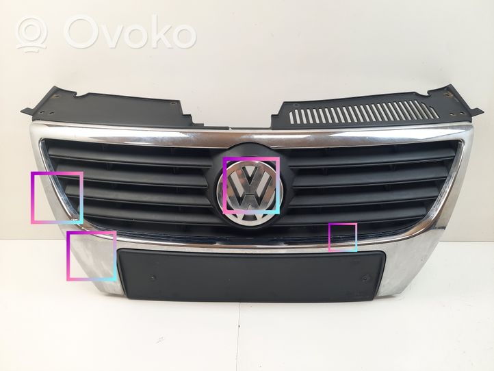 Volkswagen PASSAT B6 Etupuskurin ylempi jäähdytinsäleikkö 3C0853651