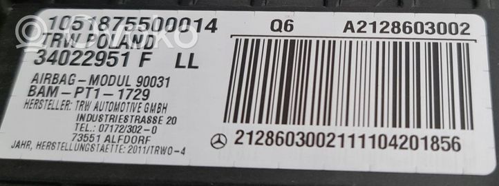 Mercedes-Benz E W212 Kit airbag avec panneau A2128600902