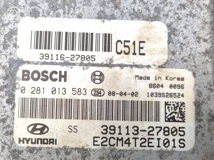 Hyundai Santa Fe Komputer / Sterownik ECU i komplet kluczy 0281013583