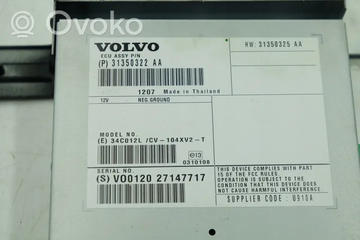 Volvo S60 Radio/CD/DVD/GPS-pääyksikkö 31350322