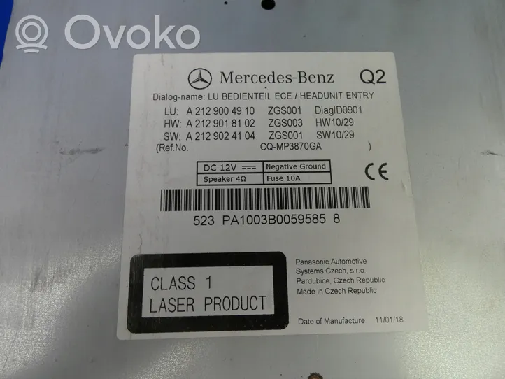 Mercedes-Benz E C207 W207 Radio/CD/DVD/GPS-pääyksikkö A2129004910