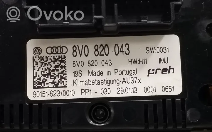 Audi A3 S3 8V Блок управления кондиционера воздуха / климата/ печки (в салоне) 8V0820043
