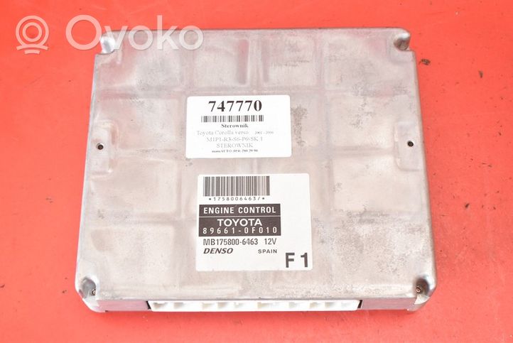 Toyota Corolla Verso E121 Unité de commande, module ECU de moteur 89661-0F010