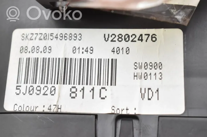 Skoda Fabia Mk2 (5J) Compteur de vitesse tableau de bord 5J0920811C