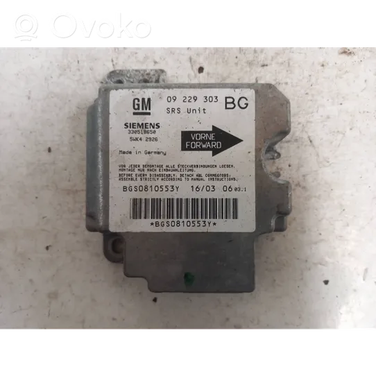 Opel Zafira A Oro pagalvių valdymo blokas 09229303