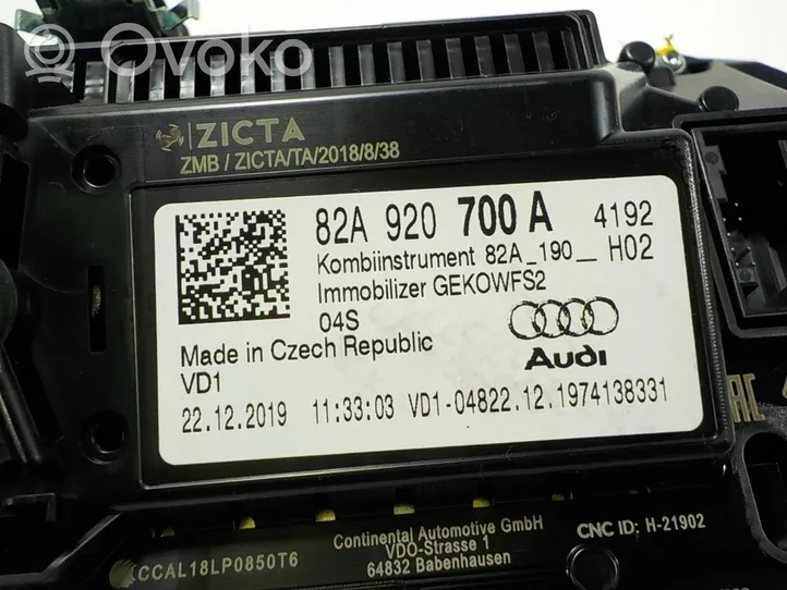 Audi A1 Compteur de vitesse tableau de bord 82A920700A