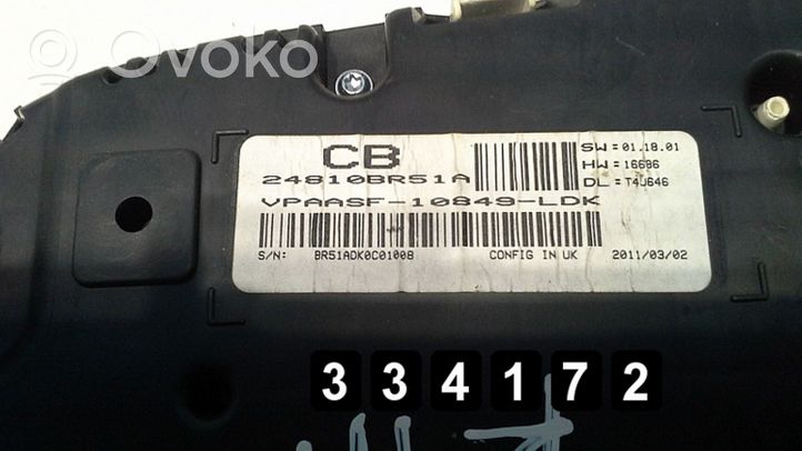 Nissan Qashqai Compteur de vitesse tableau de bord 24810brs51a