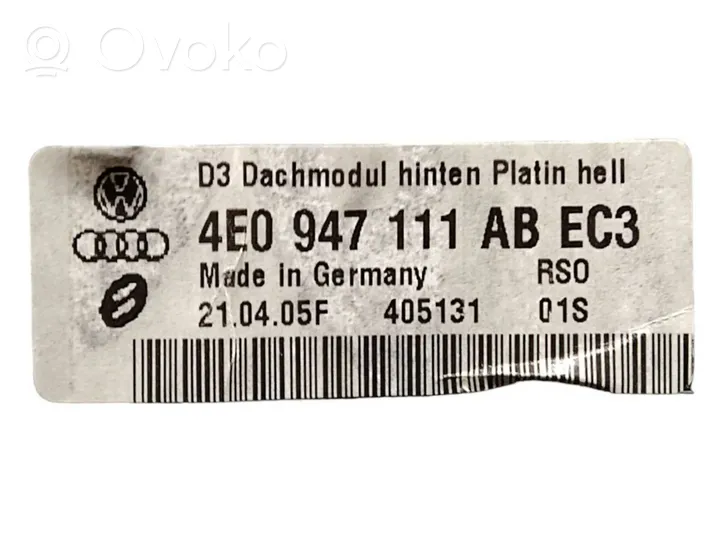 Audi A8 S8 D3 4E Éclairage lumière plafonnier arrière 4E0947111AB