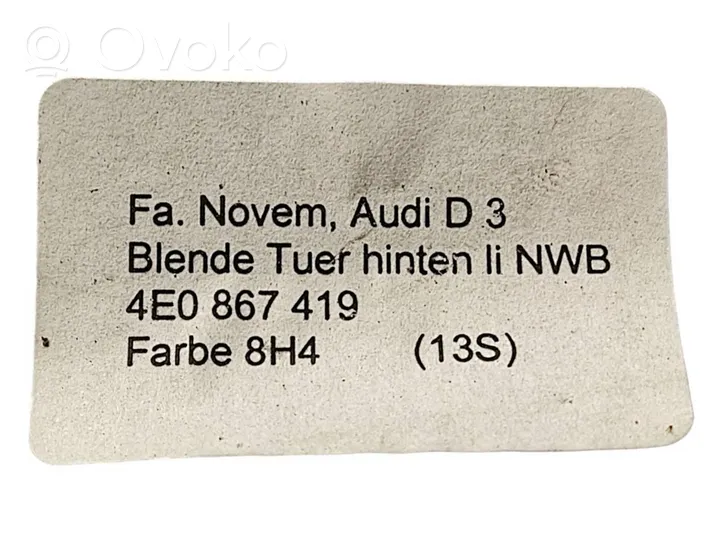 Audi A8 S8 D3 4E Inserti decorativi cornice della consolle centrale 4E0867419