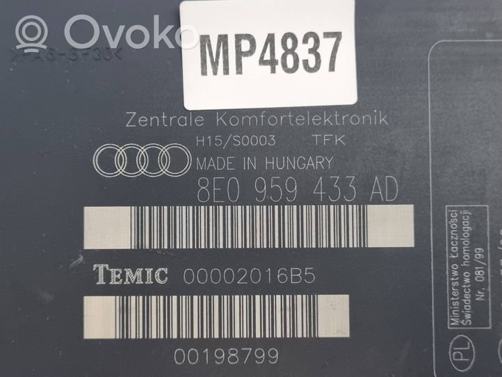 Audi A4 S4 B6 8E 8H Moduł / Sterownik komfortu 8E0959433AD