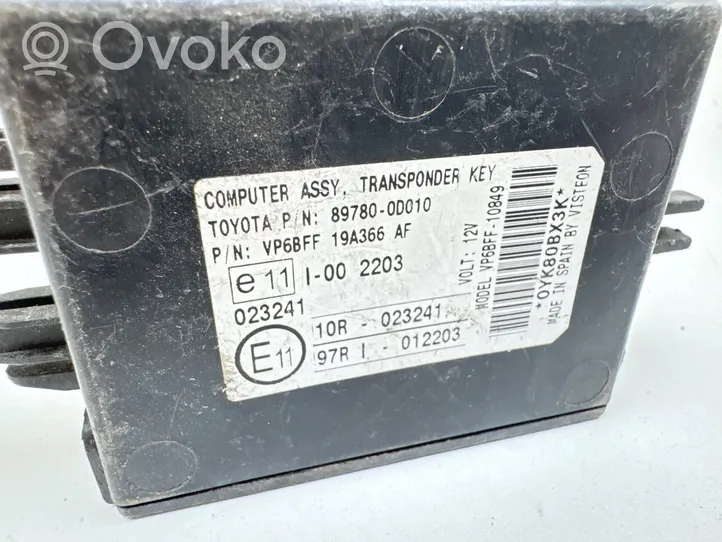 Toyota Yaris Unidad de control/módulo inmovilizadora 897800D010