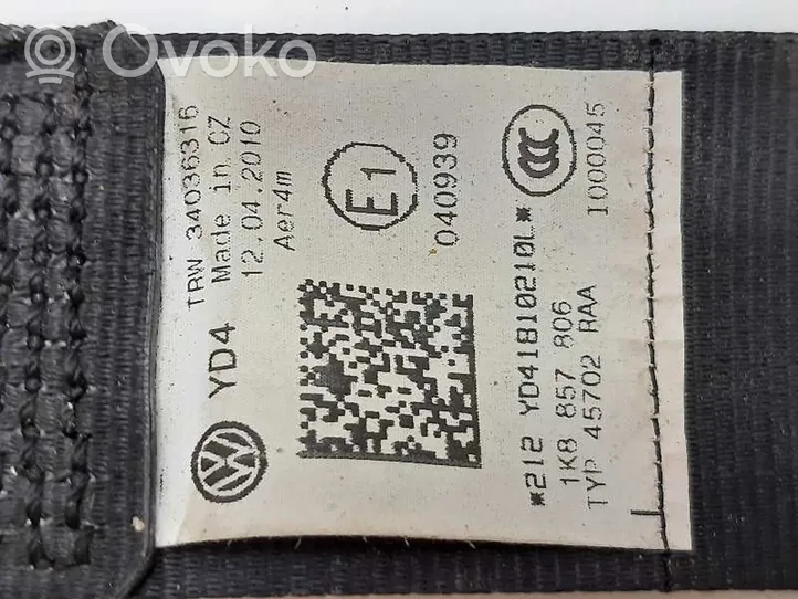 Volkswagen Scirocco Pas bezpieczeństwa fotela tylnego 1K8857806RAA