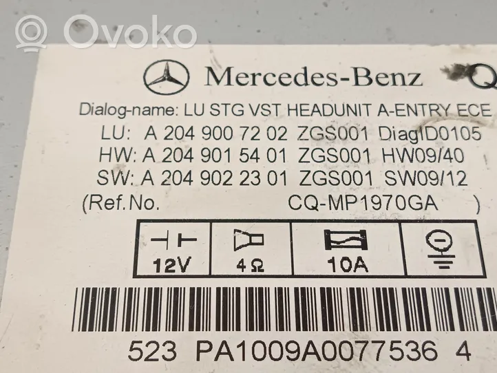 Mercedes-Benz C W204 Panel / Radioodtwarzacz CD/DVD/GPS A2049007202