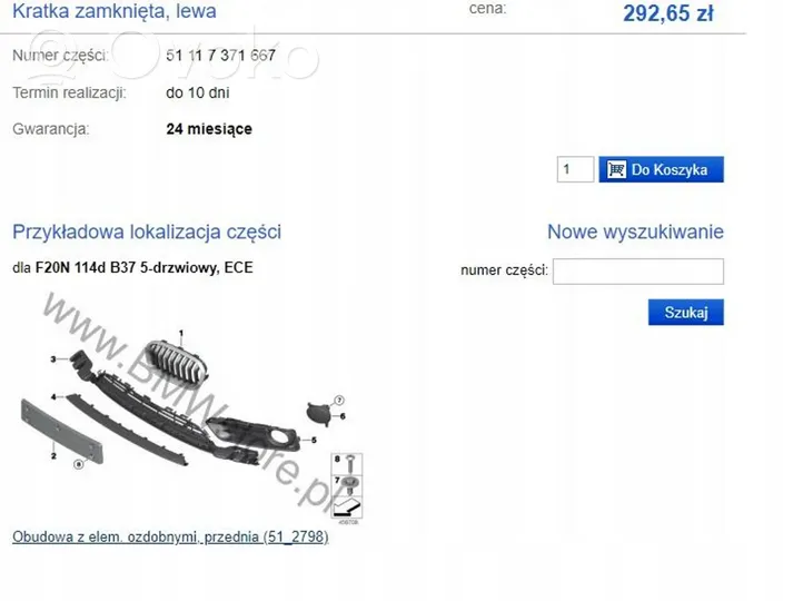 BMW 1 F20 F21 Mascherina inferiore del paraurti anteriore 7371667