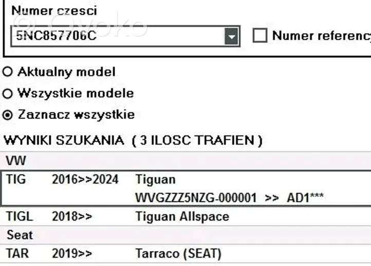 Volkswagen Tiguan Etuistuimen turvavyö 5NC857705C