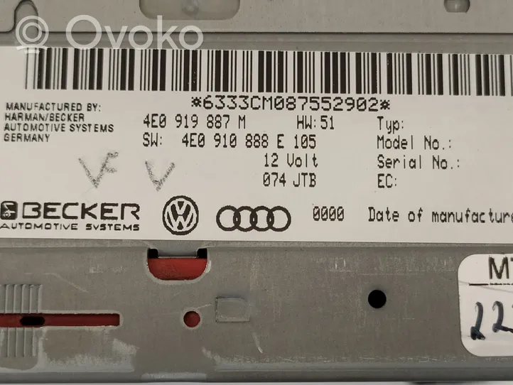 Audi A4 Allroad Panel / Radioodtwarzacz CD/DVD/GPS 4E0919887