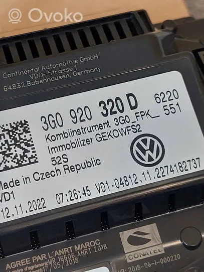 Volkswagen PASSAT B8 Spidometras (prietaisų skydelis) 3G0920320D