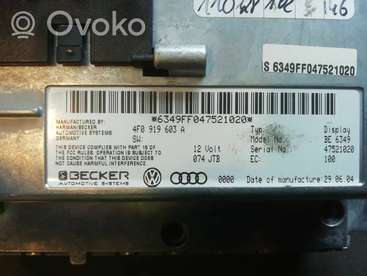 Audi A6 S6 C5 4B Monitori/näyttö/pieni näyttö 4F0919603A