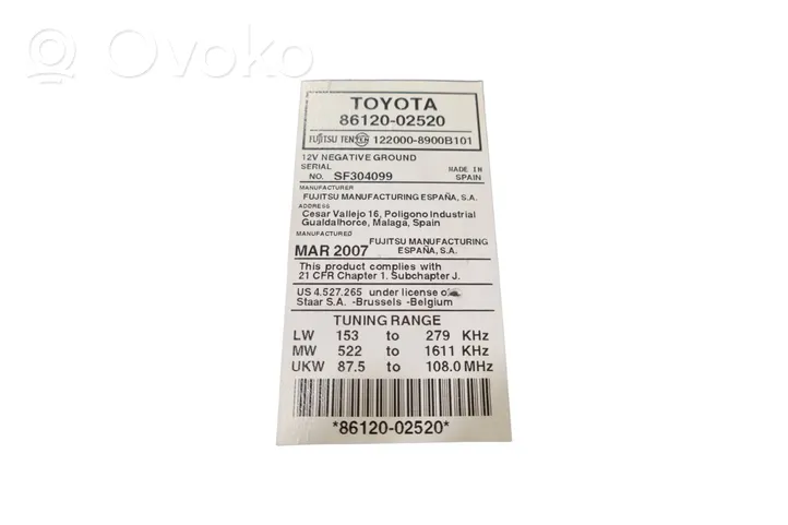 Toyota Auris 150 Unità principale autoradio/CD/DVD/GPS 8612002520