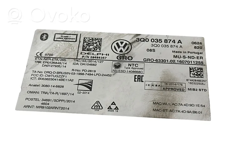 Volkswagen Tiguan Radija/ CD/DVD grotuvas/ navigacija 3Q0035874A