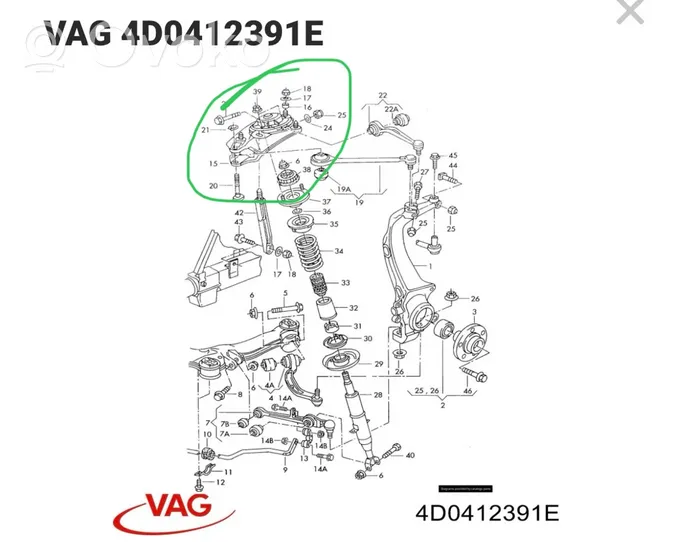 Audi A8 S8 D2 4D Supporto di montaggio della molla elicoidale 4D0412391E