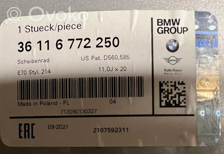 BMW X5 E70 Cerchione in lega R20 36116772250