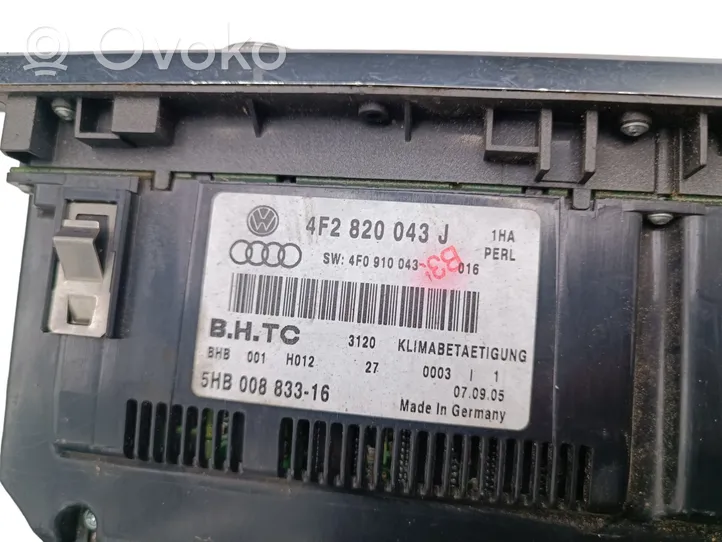 Audi A6 S6 C6 4F Oro kondicionieriaus/ klimato/ pečiuko valdymo blokas (salone) 4F2820043J