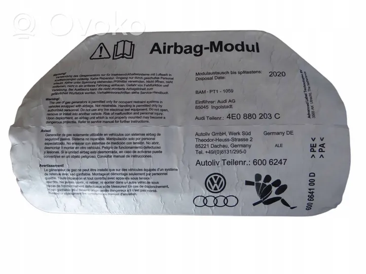 Audi A8 S8 D3 4E Pasažiera drošības spilvens 4E0880203C