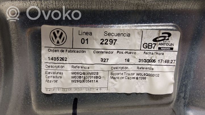 Volkswagen Polo IV 9N3 Meccanismo di sollevamento del finestrino anteriore senza motorino 1435262