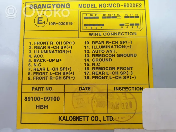 SsangYong Kyron Unité principale radio / CD / DVD / GPS 8910009100