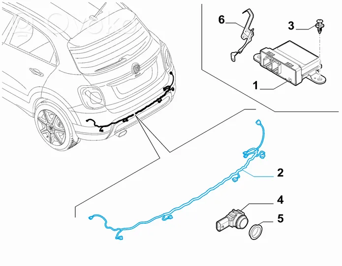 Fiat 500X Pysäköintitutkan anturin johtosarja (PDC) 51973659