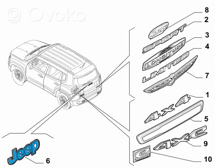 Jeep Renegade Emblemat / Znaczek tylny / Litery modelu 52176727