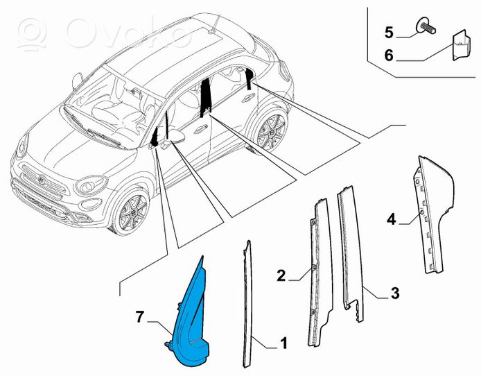 Fiat 500X Rivestimento modanatura del vetro della portiera anteriore 735665325