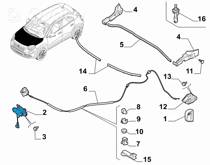 Fiat 500X Chiusura/serratura vano motore/cofano 52031804