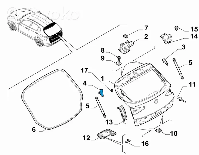 Alfa Romeo Stelvio Staffa di rinforzo per ammortizzatore bagagliaio 50550386