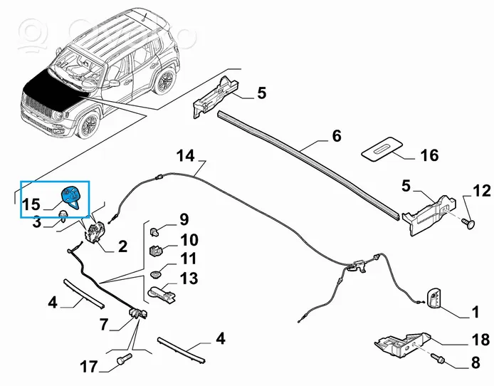 Jeep Renegade Rygiel / Zaczep zamka pokrywy przedniej / maski silnika 52017348