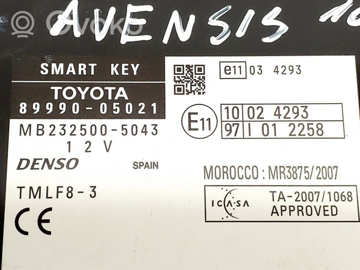 Toyota Avensis T270 Beraktės sistemos KESSY (keyless) valdymo blokas/ modulis 8999005021
