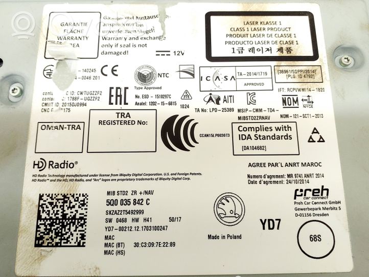 Skoda Fabia Mk3 (NJ) Unité / module navigation GPS 5Q0035842C