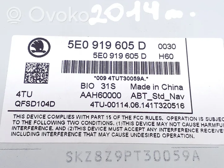 Skoda Octavia Mk3 (5E) Unité principale radio / CD / DVD / GPS 5E0919605D