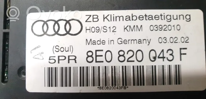 Audi A4 S4 B6 8E 8H Module unité de contrôle climatisation 8E0820043F