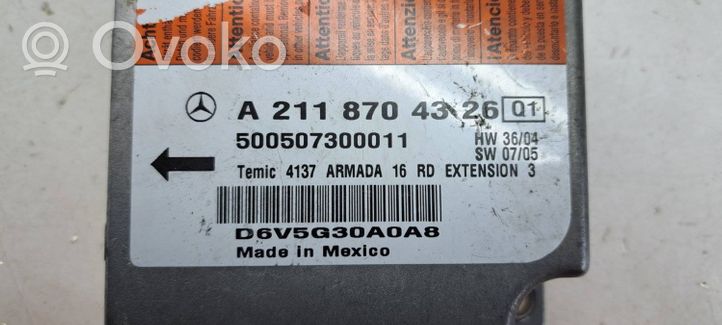 Mercedes-Benz CLS C219 Turvatyynyn ohjainlaite/moduuli A2118704326
