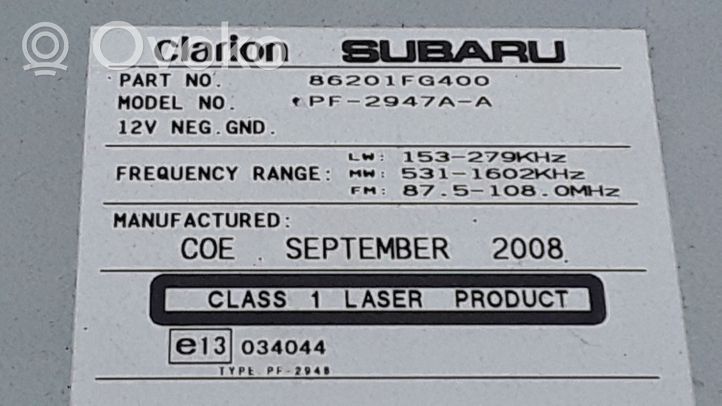 Subaru Impreza III Unité principale radio / CD / DVD / GPS 86201FG400