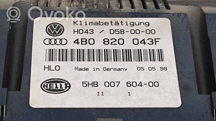 Audi A6 S6 C5 4B Ilmastoinnin ohjainlaite 4B0820043F